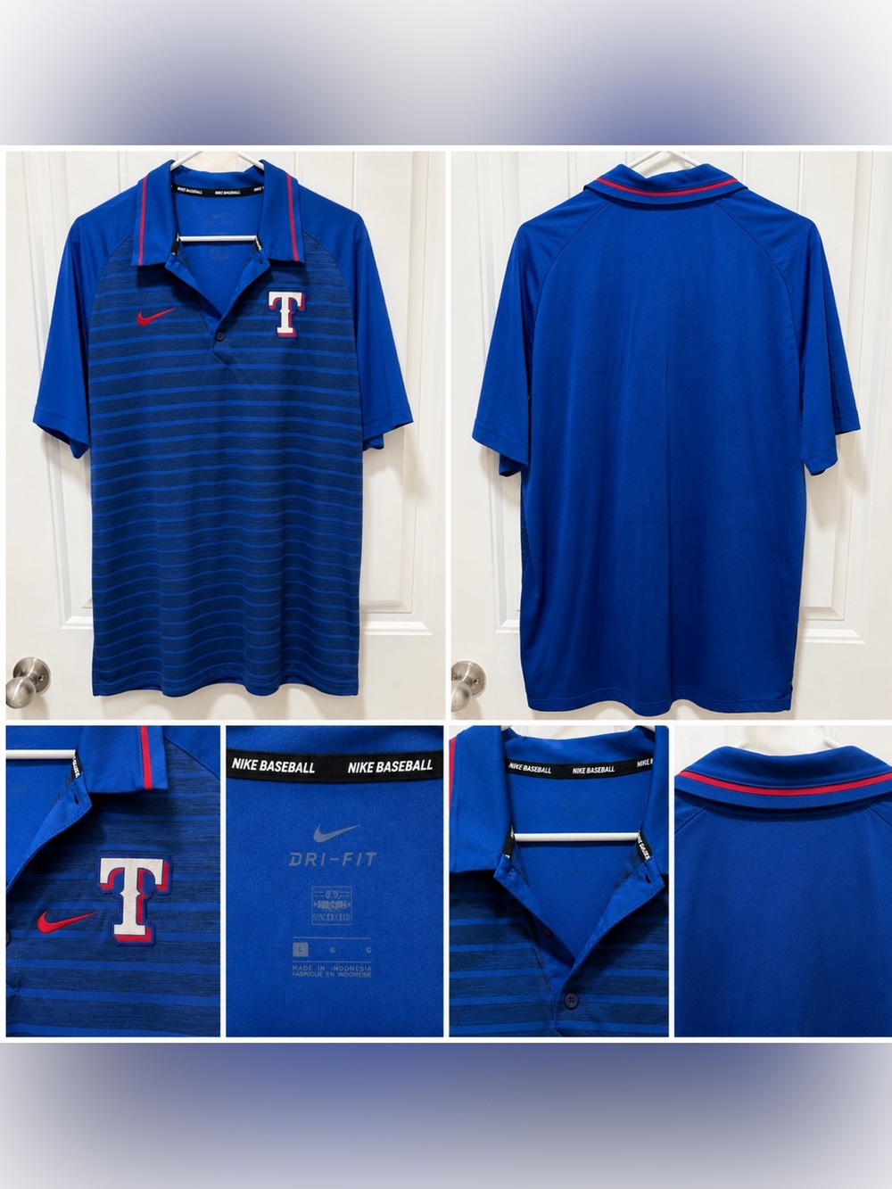 Nike Baseball Texas Rangers Dri-FIT Polo Blue Red Size L